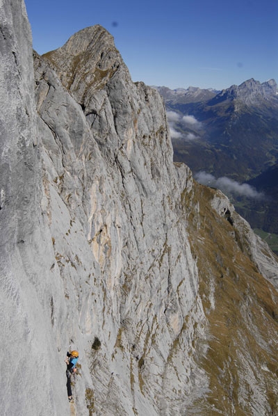 Herbstzeitlose first ascent by Ines Papert and Stephan Siegrist on Mittaghörnli, Switzerland - On 07/10/2007 Stephan Siegrist and Ines Papert carried out the first free ascent of Herbstzeitlose (max 7c), on the S. Face of the  Mittaghörnli (P.ta Signal), Bernese Oberland, Switzerland.