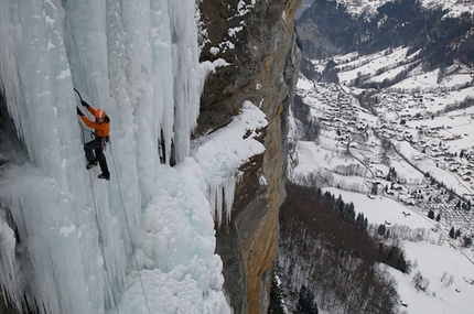 Jasper and Rathmayr ice climbing fest in Bernese Oberland - Over three days at the start of January Robert Jasper from Germany and Bernd Rathmayr from Switzerland ascended three immense icefalls in the Bernese Oberland, Switzerland climbing over a kilometer of vertical ice in the Lauterbrunnental and Kandersteg.