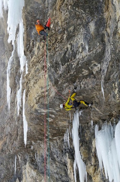 Jasper and Rathmayr ice climbing fest in Bernese Oberland - Over three days at the start of January Robert Jasper from Germany and Bernd Rathmayr from Switzerland ascended three immense icefalls in the Bernese Oberland, Switzerland climbing over a kilometer of vertical ice in the Lauterbrunnental and Kandersteg.