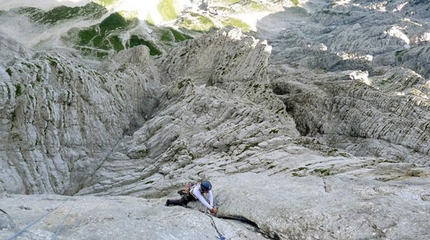 Triglav - Ulina smer (IX, 1000m, Tomaz Jakofcic and Tina Di Batista August 2011), new route up the North Face of Triglav, Slovenia.