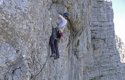 Triglav - Ulina smer (IX, 1000m, Tomaz Jakofcic and Tina Di Batista August 2011), new route up the North Face of Triglav, Slovenia.