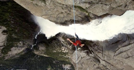 Dean Potter highlining above Yosemite Falls