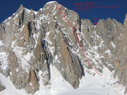 Rêve Caché, nuova via sulla P.ta d’Androsace sul Monte Bianco - Il 29/09/08 Enrico Bonino e Paolo Stroppiana hanno aperto Rêve Caché (700m, 5+ MR 4c) una nuova via sulla parete est della Pointe d'Androsace, nella Combe Maudite, Monte Bianco.