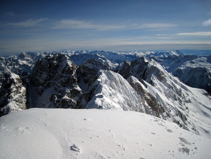 Jof di Montasio South Face, first ski descent of by Luca Vuerich - Luca Vuerich has carried out the first ski descent of the South Face of Jof di Montasio 2753m (Julian Alps).