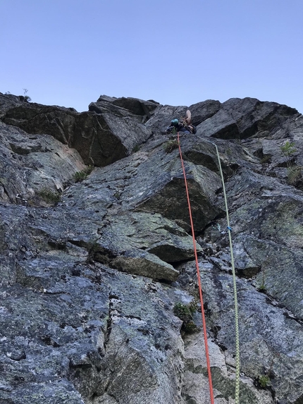 Tågveggen, Norway, Eivind Hugaas, Kalle Olsson - The start of the 4th pitch of Skapelsen on Tågveggen in Norway, repeated free by Eivind Hugaas and Kalle Olsson