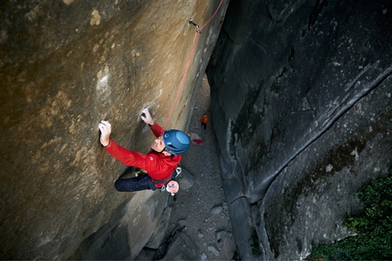 James Pearson, Bon Voyage, Annot, France - James Pearson making the first ascent of his 'Bon Voyage' at Annot in France, February 2023