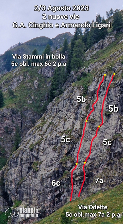 Cima Lares, Val Gerola, Cristian Candiotto, Armando Ligari - Le vie 'Stammi in Bolla' e 'Via Odette' alla Cima Lares in Val Gerola, aperte da Cristian Candiotto e Armando Ligari, agosto 2023