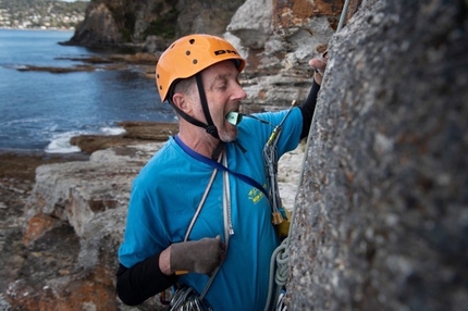 Paul Pritchard - Paul Pritchard making the first ascent of 'Jean' at Devil's Corner, Hobart, Tasmania