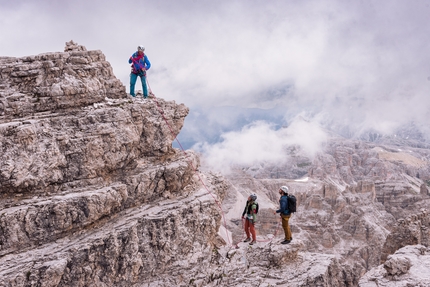 Cima Grande di Lavaredo, Heini Gütl, Tre Cime di Lavaredo - Heini Gütl with clients ascending Cima Grande di Lavaredo (2999m), Dolomites