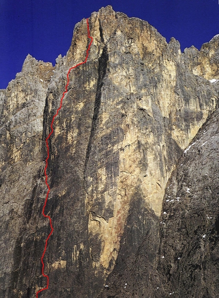 Pilastro Massarotto - Spiz di Lagunàz - Il tracciato della via Pilastro Massarotto sullo Spiz di Lagunàz