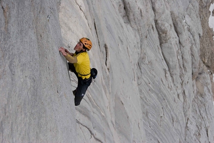 Hansjörg Auer - Hansjörg Auer soloing the Fish route, Marmolada, 2007. A week after his free solo the Austrian returned with his brother Matthias and the photographer Heiko Wilhelm to shoot this photo.