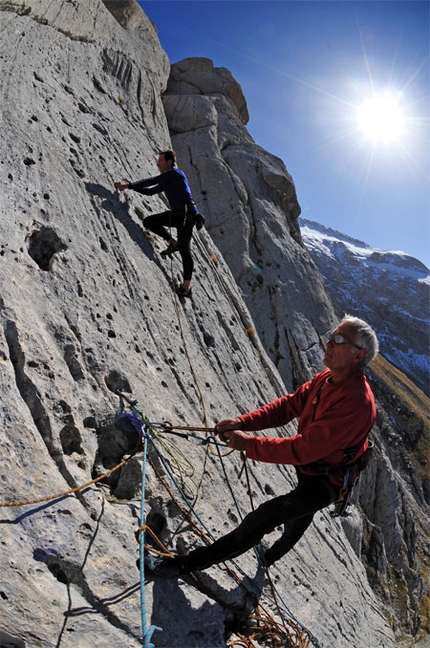 Il Vecchiaccio Gran Sasso d'Italia, Corno Piccolo, Seconda Spalla - Il Vecchiaccio: Pierluigi Bini e Massimo Marcheggiani su Il Vecchiaccio, Seconda Spalla Corno Piccolo (ph F. Antonioli)