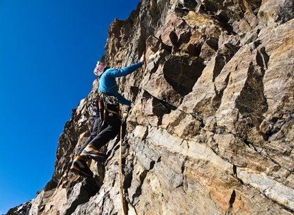 Monte Rosa - Exploring The Alps - Hervé Barmasse estabishing the route route up the S Face of Monte Rosa