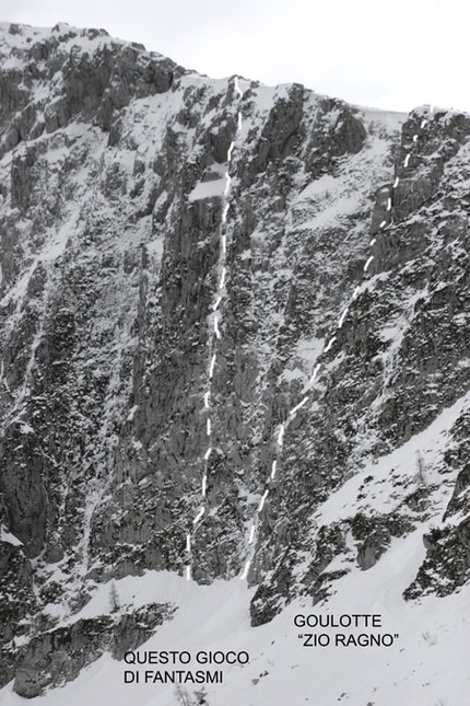 Questo Gioco Di Fantasmi Cimon di Palantina - Questo Gioco Di Fantasmi: Questo Gioco Di Fantasmi, primi salitori: Barry Bona e Peter Moser (Cimon di Palantina 2190m, Gruppo Col Nudo - Cavallo) arch. B. Bona