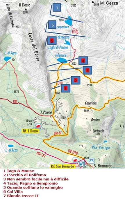 Non sembra facile ma è difficile Costa del Dosso - Non sembra facile ma è difficile: Mappa Vie Alta Val Bognanco