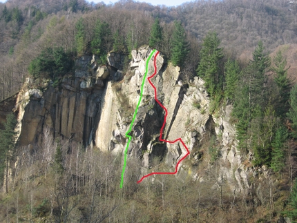 Via Ferrata della Balma - Via Ferrata della Balma: in rosso il tracciato della ferrata in verde la via dei Picapere