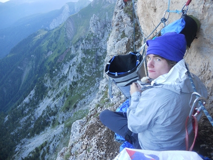 Pilastro Parmenide Cima dell’Auta Orientale - Pilastro Parmenide: Stefano Valsecchi sul Pilastro Parmenide (foto Giotgio Travaglia)