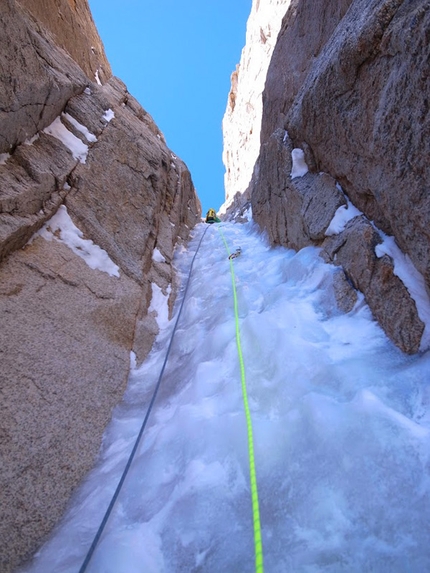 Hypa Zypa Couloir The Citadel - Hypa Zypa Couloir: Ben Erdmann, Jess Roskelley and Kristoffer Szilas making the first ascent of Hypa Zypa Couloir (5 - 7/04/2013), The Citadel East Face, Kichatna Range, Alaska. 