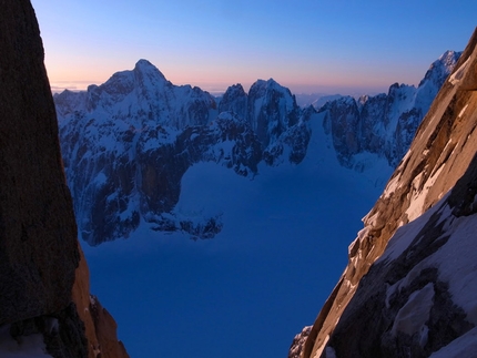 Hypa Zypa Couloir The Citadel - Hypa Zypa Couloir: Ben Erdmann, Jess Roskelley and Kristoffer Szilas making the first ascent of Hypa Zypa Couloir (5 - 7/04/2013), The Citadel East Face, Kichatna Range, Alaska. 