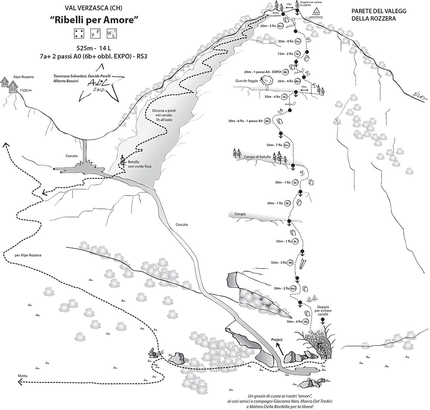 Ribelli per Amore Parete del Valegg della Rozzera - Ribelli per Amore: tracciato Ribelli per Amore
