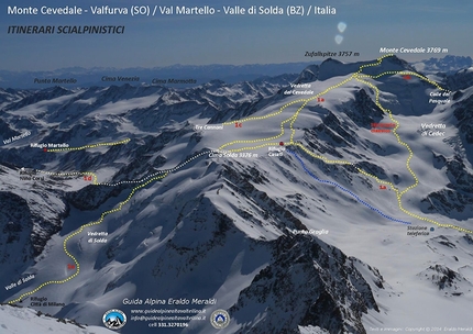 Cevedale - Zufallspitze - Cevedale - Zufallspitze: The view of the various ascents to the summit of Monte Cevedale