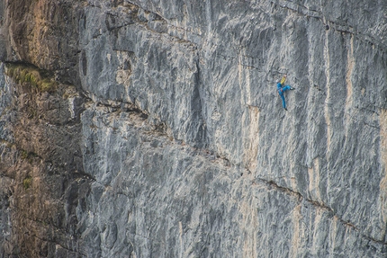 Happy Ledge Val Trementina Parete Est, Paganella - Happy Ledge: Rolando Larcher sul quinto tiro di 7c+ © Giampaolo Calzà