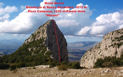 Heroes Pizzo Campana - Rocca Busambra - Heroes: Via Heroes (6b+, 186m, Giuseppe Barbagallo, Massimo Flaccavento, Giorgio Iurato) Pizzo Campana (Rocca Busambra), Sicily