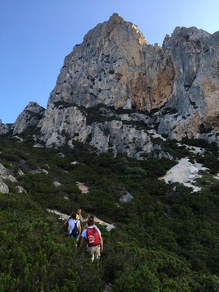 Affora sa nato Punta Lucca - Isola di Tavolara - Affora sa nato: The walk up to the base of the route