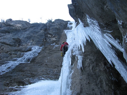 Hysteria Rio Vandul - Hysteria: Romano Benet and Tine Cuder making the first ascent of Hysteria (M7, WI6+ 135m), a new icefall in Val Raccolana