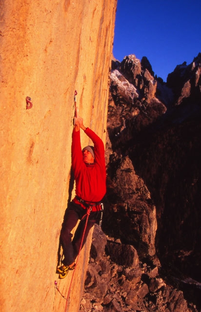 Climbing at Baule and Bilico - Manolo climbing at Bilico, Val Canali, Dolomites